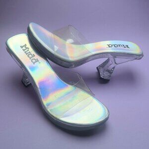 Y2K Clear Sandals Holographic Slide Mules Size 7-8